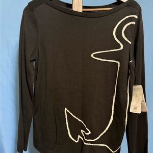 Nautica Jean women’s Black Long Sleeve sweater with White anchor Design Sz L